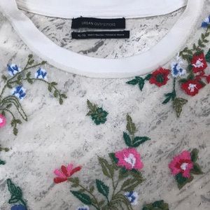 Urban outfitters sheer embroidered floral t shirt